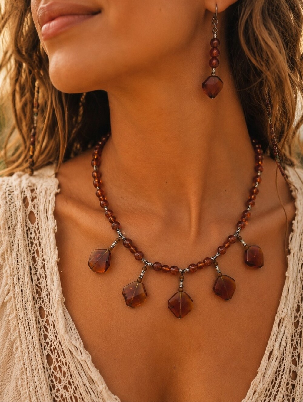 Artisan Elegant Brown Glass Drop Earrings - Women Jewelry